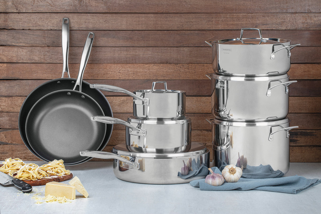 Tramontina Grano 24 cm 5,8 L stainless steel deep casserole dish with tri-ply body, lid and handles