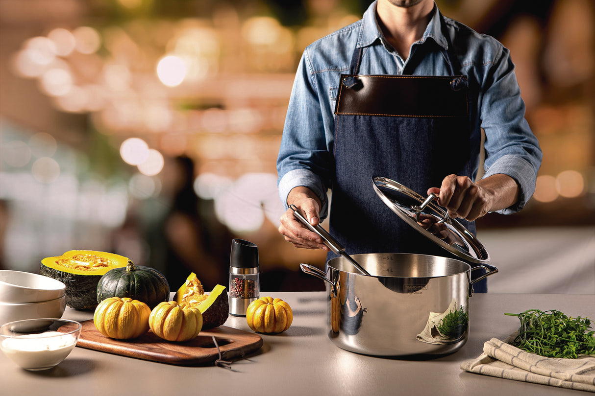 Tramontina Grano 24 cm 5,8 L stainless steel deep casserole dish with tri-ply body, lid and handles
