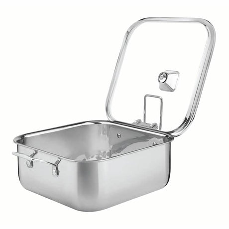 Tramontina Grano 7.3 L stainless steel square casserole dish with tri-ply body, handles and glass lid