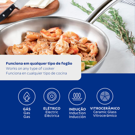 Tramontina Una stainless steel frying pan with tri-ply base 28 cm 3.2L