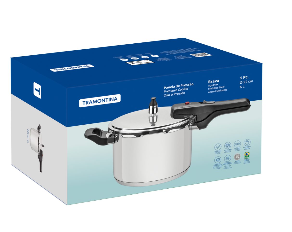 Tramontina Brava Pressure Cooker in Stainless Steel with Triple Bottom 22 cm 6 L