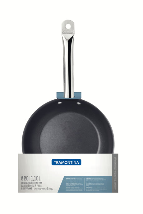 Tramontina Professional 20 cm 1.1 L shallow stainless steel frying pan with long handle, tri-ply base and interior non-stick coating 62633207