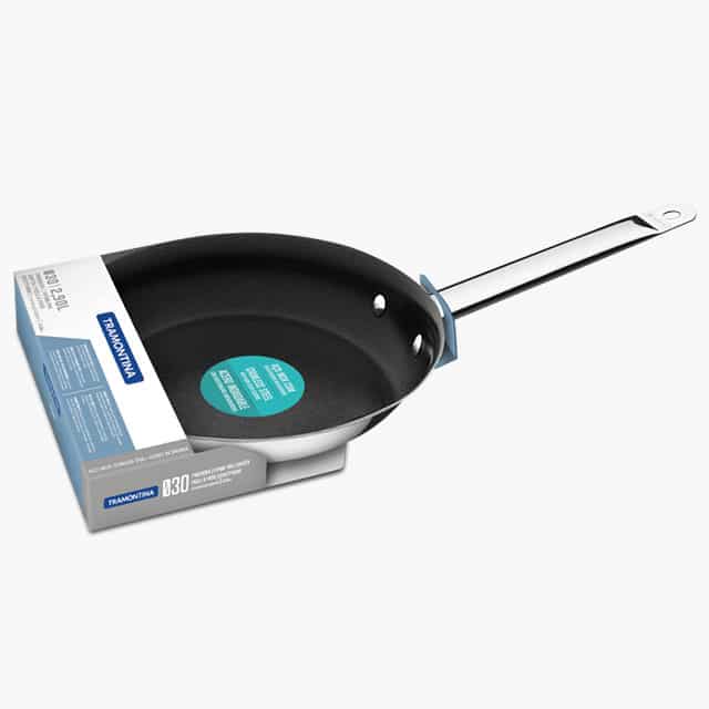 Tramontina Professional 30cm 2.9L Stainless Steel Shallow Frying Pan with Tri-ply Bottom and Interior PFOA Free Nonstick Coating