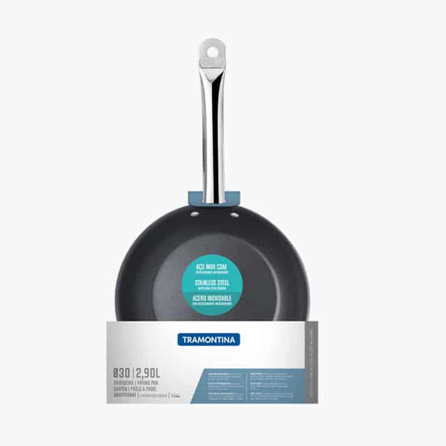 Tramontina Professional 30cm 2.9L Stainless Steel Shallow Frying Pan with Tri-ply Bottom and Interior PFOA Free Nonstick Coating