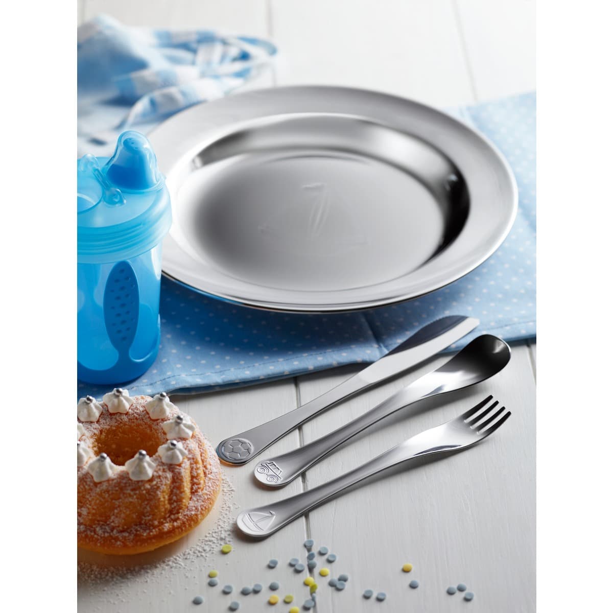 Le Petit blue stainless steel children's meal set, 6 pc set