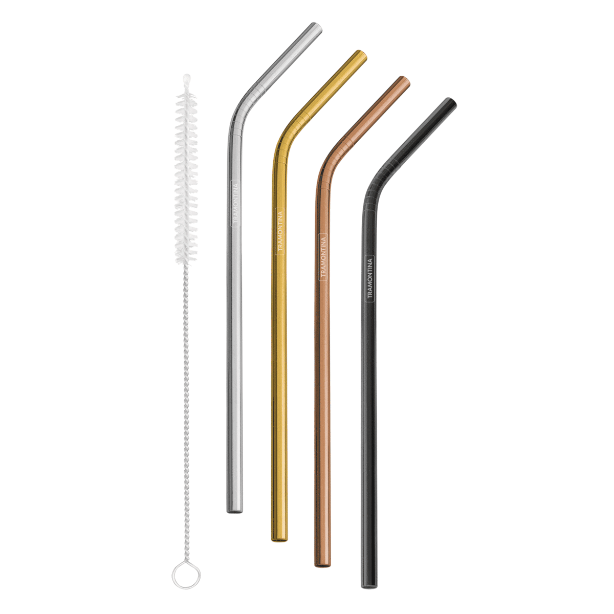 Tramontina stainless steel colorful drinking straw set with cleaning brush, 5 pc set