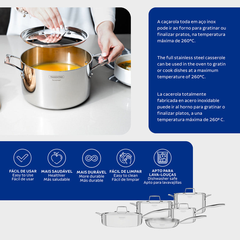 Tramontina Grano 9-piece stainless steel cookware set with tri-ply body