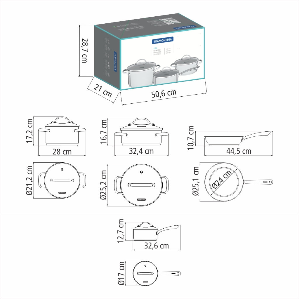 Tramontina Una 7 Pieces Stainless Steel Cookware Set with Tri-ply Bottom