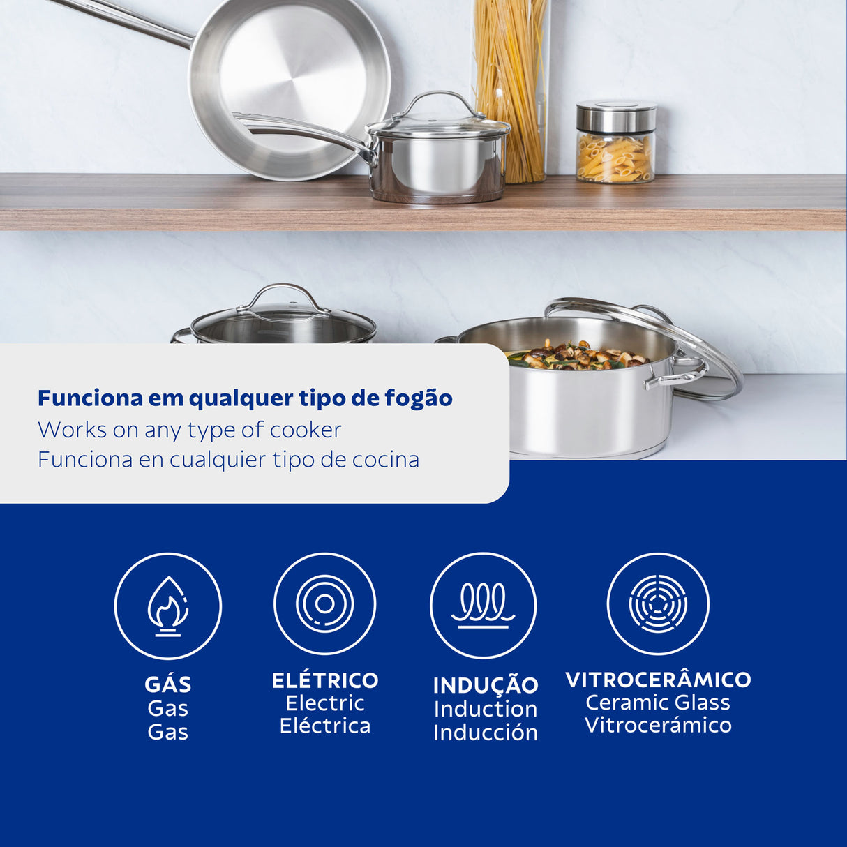 Tramontina Una 7 Pieces Stainless Steel Cookware Set with Tri-ply Bottom