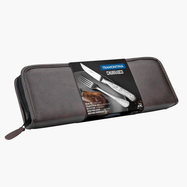 Tramontina Classic 4 Pieces Stainless Steel Barbecue Flatware Set with Polished Finish, Relief Designed Handles and Case