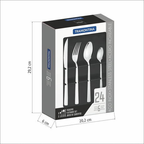 Tramontina Oslo stainless steel flatware set with steak knives and high gloss, 24 pc set