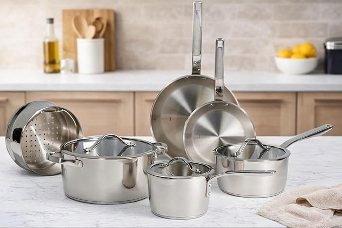 Tramontina Since 1911, 9-Piece Tempo Tri-Ply Base Stainless Steel Cookware Set with Glass Lids, Pots and Pans Kitchen Set, Induction-Ready, Oven-Safe, Dishwasher-Safe
