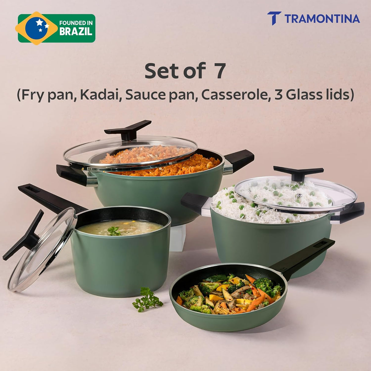 Tramontina Aura 7-Pieces Non-Stick Cookware Set – Sea Green