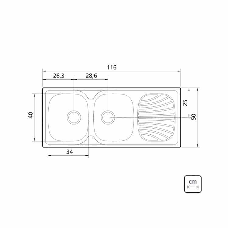 Tramontina Alpha 116x50cm 2C 34 R Stainless Steel Inset Sink with Pre-polished Finish