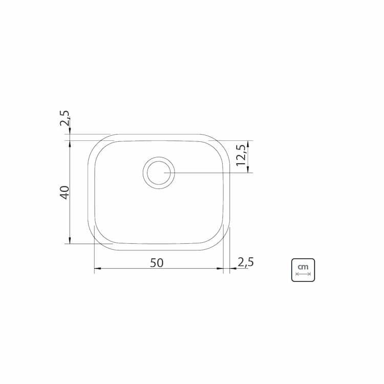 وعاء ترامونتينا أريا ماكسي 50×40 سم 50 BS من الفولاذ المقاوم للصدأ بلمسة نهائية ساتان للتركيب العلوي أو السفلي مع مصفاة وصمام