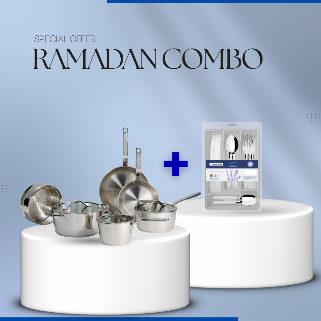 Tramontina Combo SS 9pcs Cookware Set with 25-Piece Ipanema Flatware Set