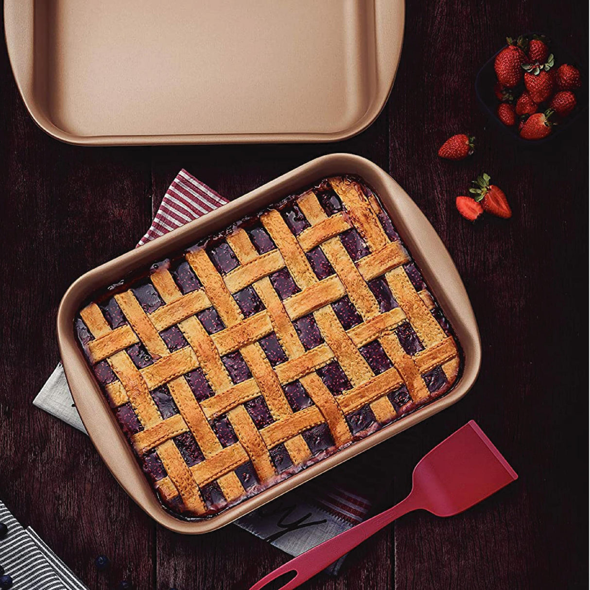 Tramontina Brasil 34cm 4.9L Red Aluminum Deep Roasting Pan with Interior and Exterior Starflon Max PFOA Free Nonstick Coating