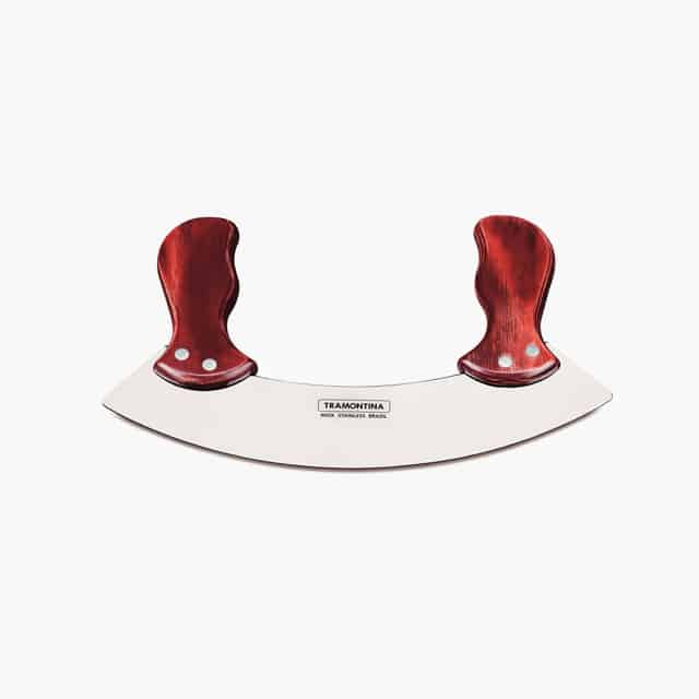 Tramontina Polywood Mezzaluna Chopper and Mincing Knife with Stainless Steel Blade and Red Dishwasher Safe Treated Handle