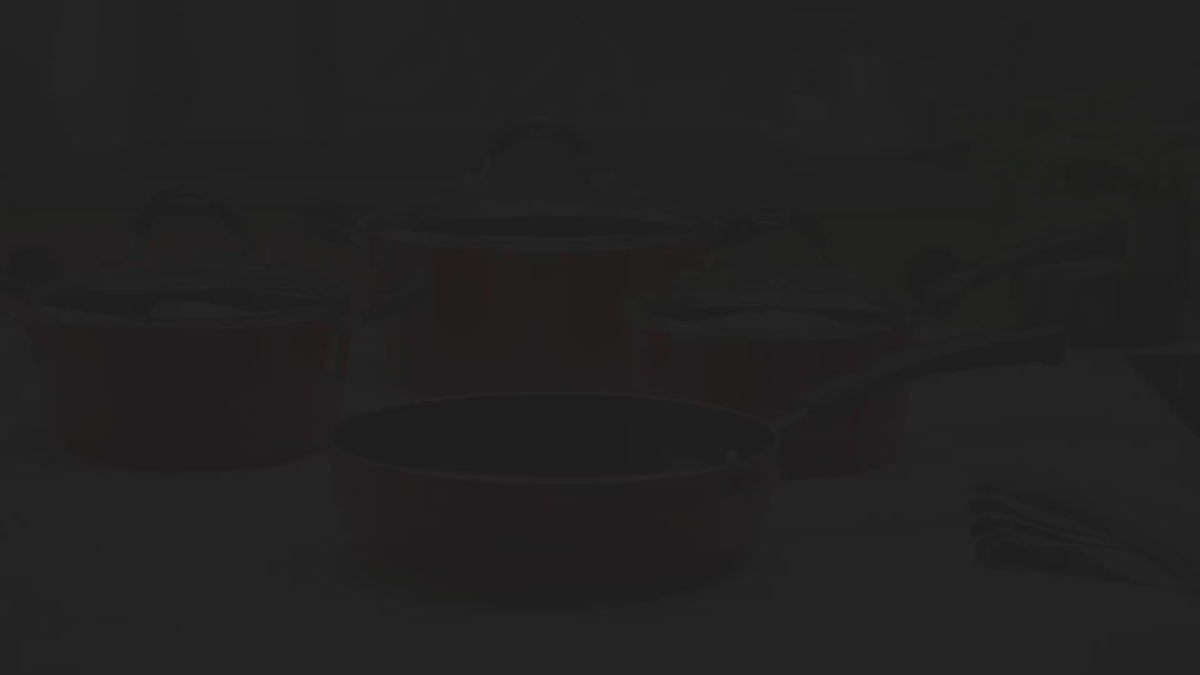 Tramontina Monaco Induction Ready 9 Pieces Aluminum Cookware Set with Interior Starflon Premium Nonstick Coating and Exterior Red Silicone Coating