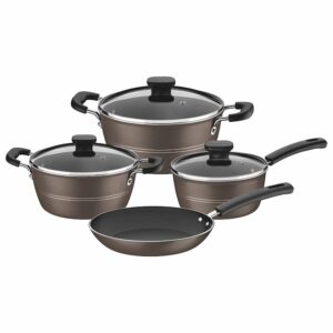 Tramontina Sicilia 7 Pieces Hazelnut Aluminum Cookware Set with Interior and Exterior Starflon Excellent PFOA Free Nonstick Coating