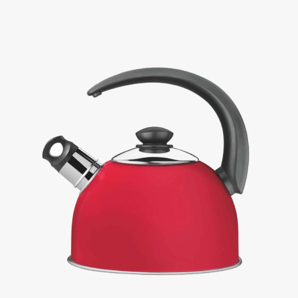 Tramontina red stainless steel whistling kettle with black handle, 2.1 L