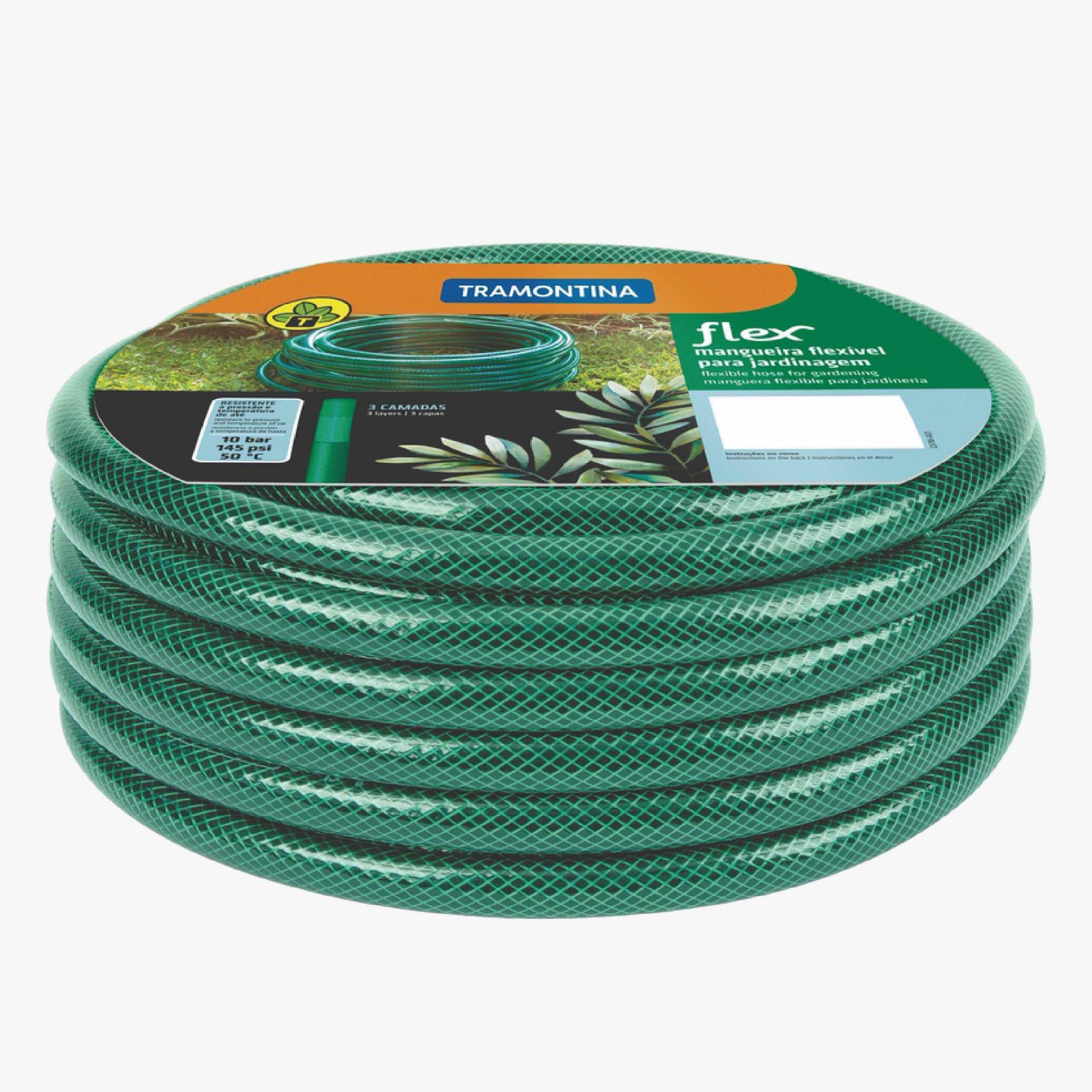 Tramontina 25m Flex Garden Hose in Green with 3-Layers PVC Fiber and ...