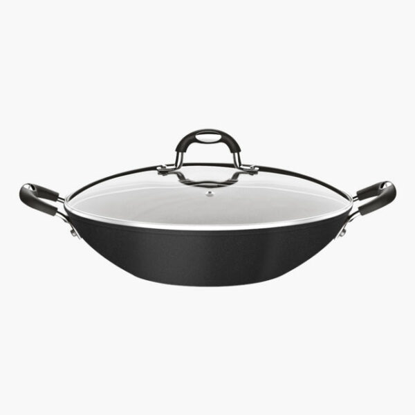 Wok 32 cm  with Glass Lid Monaco Silicone Handle black