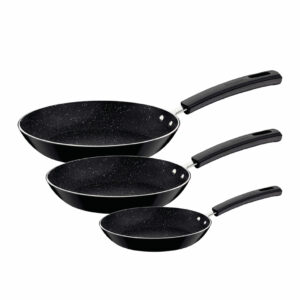 Tramontina Chelsea 3 Pieces Black Aluminum Frying Pan Set with Interior and Exterior Starflon Max PFOA Free Nonstick Coating 20cm + 24cm + 26cm