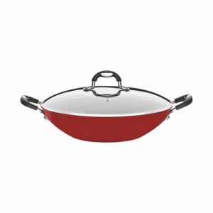 Tramontina Monaco Induction 32cm 4.5L Aluminum Wok with Interior Starflon Premium PFOA Free Nonstick Coating and Exterior Red Silicon Coating