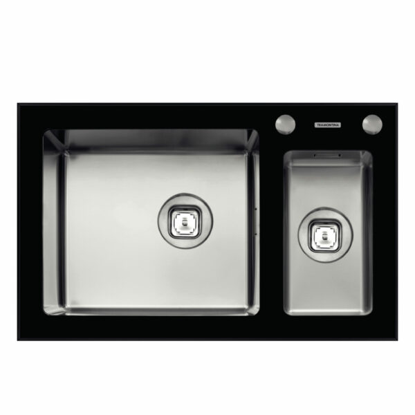 Tramontina Vitrum Compact 71x44cm 1.5B Stainless Steel Inset Sink with Black Tempered Glass Surface