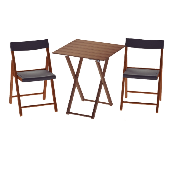 Tramontina Potenza 3 Pieces Graphite Foldable Table and Chairs Set in Wood and Polypropylene