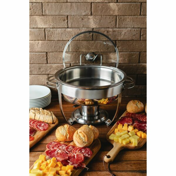 Tramontina Round Stainless Steel  Shafing Dish With Lid Holder and Burner, 4.3 L