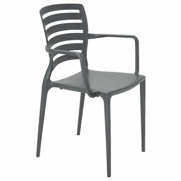 Tramontina Sofia Graphite Polypropylene and Fiberglass Chair with Horizontal Backrest and Armrests