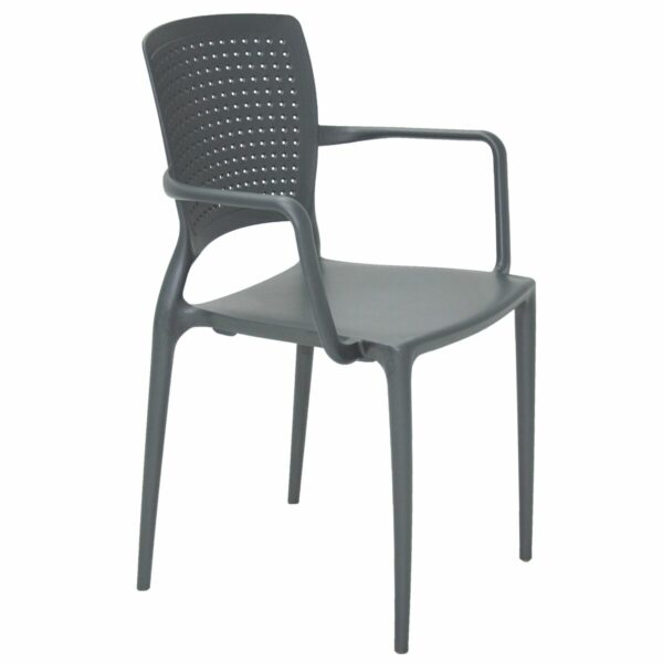 Tramontina Safira Graphite Polypropylene and Fiberglass Chair with Armrests