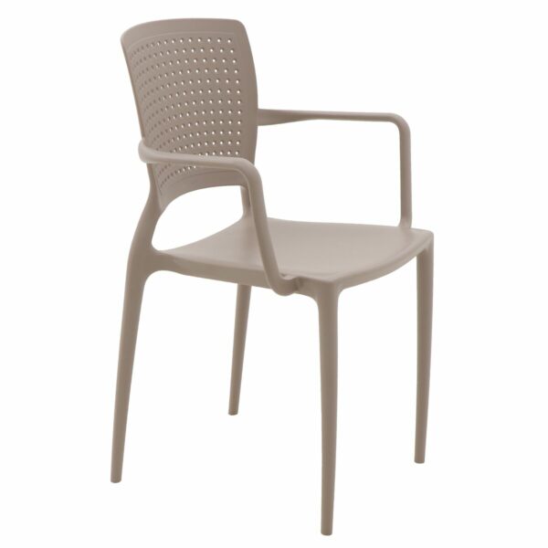 Tramontina Safira Taupe Polypropylene and Fiberglass Chair with Armrests